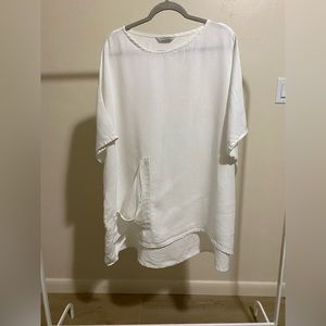 Elizabeth Suzann Harper Tunic Ivory Linen OSP One Size Plus EUC